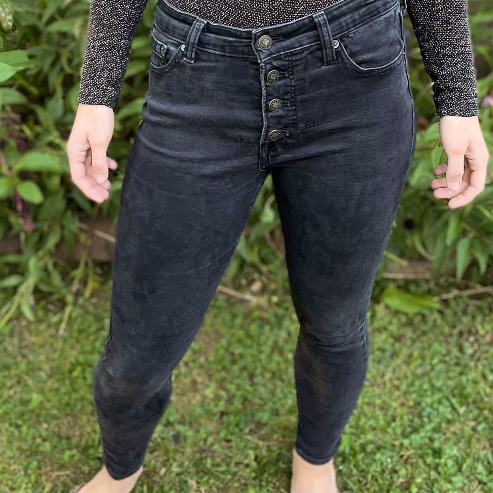 lucky brand* button up high-rise washed black ankle jeans: Size 28